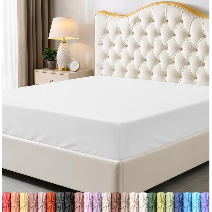 Utopia Bedding Cal King Spannbetttuch – Bettlaken – Tiefe Tasche – weiche Mikrofaser – schrumpft und verblasst Nicht, pflegeleicht, nur 1 Spannbetttuch (weiß) – Bild 1