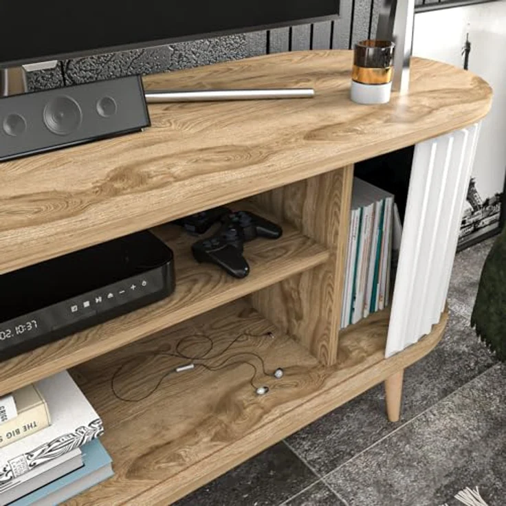 Hanah Home Modern TV Stand, Oud Oak & White, 140 x 43 x 64 cm | 100% Melamine Coated Particle Board, 18 mm Thick | Stylish & Functional for Living Rooms – Bild 7