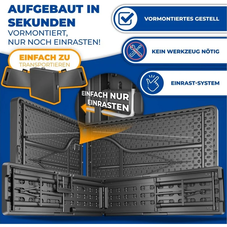 KESSER® Bierzeltgarnitur 3-teilig Set Tisch & 2x Bank | Buffettisch für drinnen & draußen Gartengarnitur klappbar 183x76x74cm Kunststoff Klapptisch Gartentisch inkl. Abdeckung & Tragegriffe Anthrazit, Glatt – Bild 3
