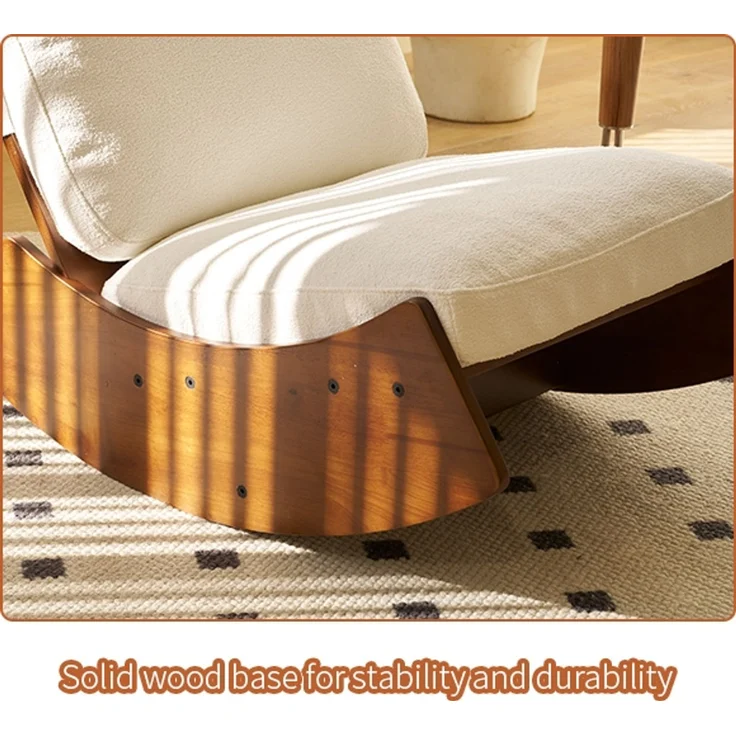 LVHOM Schaukelstuhl mit Massivholz-Gestell, ergonomischer Relaxsessel für Wohnzimmer, Schlafzimmer & Arbeitszimmer, Skandinavisches Design, Chenille, Weiß – Bild 5