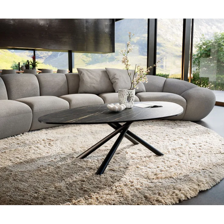 Couchtisch Edge Organisch 140x76 cm Keramik Laminam® Noir Desir Braun Sarity Metall Schwarz