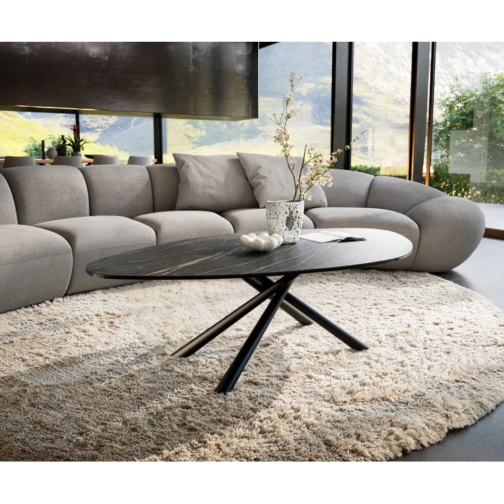 Couchtisch Edge Organisch 140x76 cm Keramik Laminam® Noir Desir Braun Sarity Metall Schwarz – Bild 1