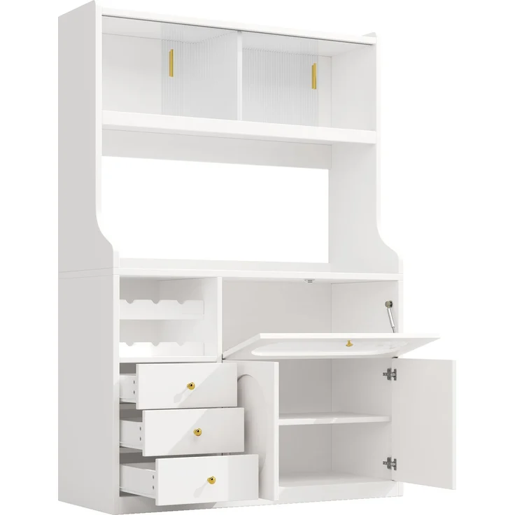 Sideboard 120x40x180 cm mit RGB-LED, Glasschiebetüren, Schubladen und Klapptüren, Weiß – Bild 5