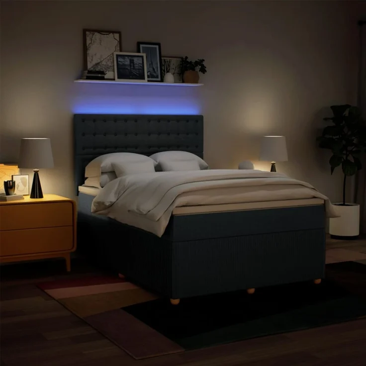 vidaXL Boxspringbett mit Matratze Blau 140x190 cm Stoff 3294371 – Bild 4