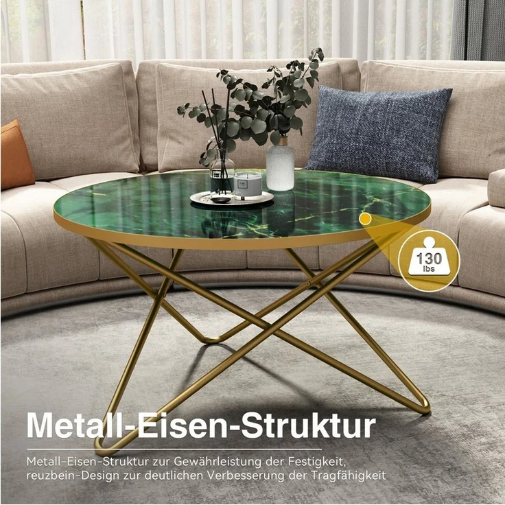 HOLTICO Couchtisch Runder Beistelltisch Wohnzimmertisch Sofatisch (1-St), Pflanzentisch Outdoor mit Marmormuster – Bild 4