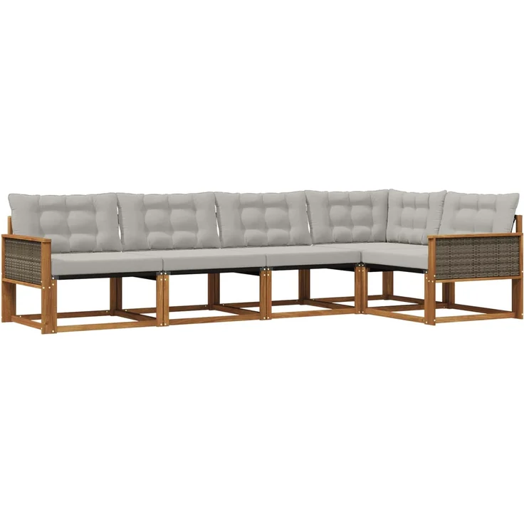 vidaXL Outdoor-Sofagarnitur 5 stk. 5-Sitzer Natur und Hellgrau 3381419 – Bild 2