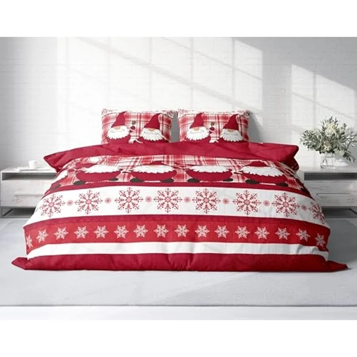 One Home Bettwäsche Wichtel Weihnachten Weihnachtsbettwäsche, Fleece, 3 teilig, Christmas kariert, kuschelig flauschig warm weich Winter Doppelbett – Bild 2