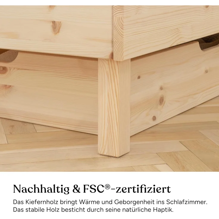 Ehrenkind Holzbett Plano, Modulares Familienbett, FSC® Zertifiziert (Familienbett, 270x200 cm, Kiefernholz naturbelassen, 2‑in‑1 Höhe (Bodenbett oder Standard), Modular und Höhenverstellbar – Bild 5