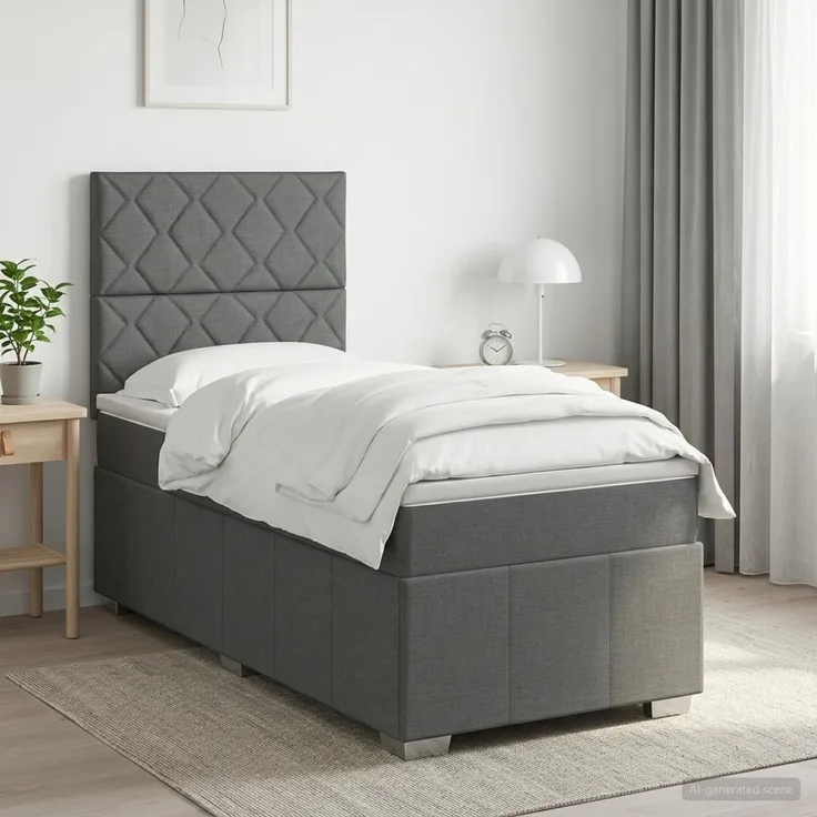 vidaXL Boxspringbett mit Matratze Dunkelgrau 100 x 200 cm Stoff 3454079