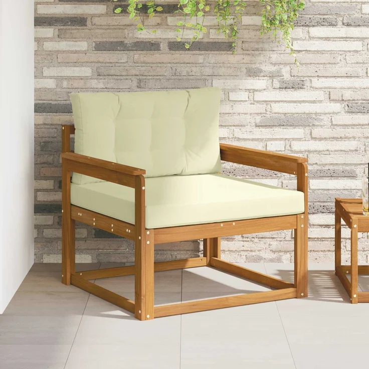 vidaXL Outdoor Mittelsofa Massivholz Akazie Natur und Creme 3436257 – Bild 1