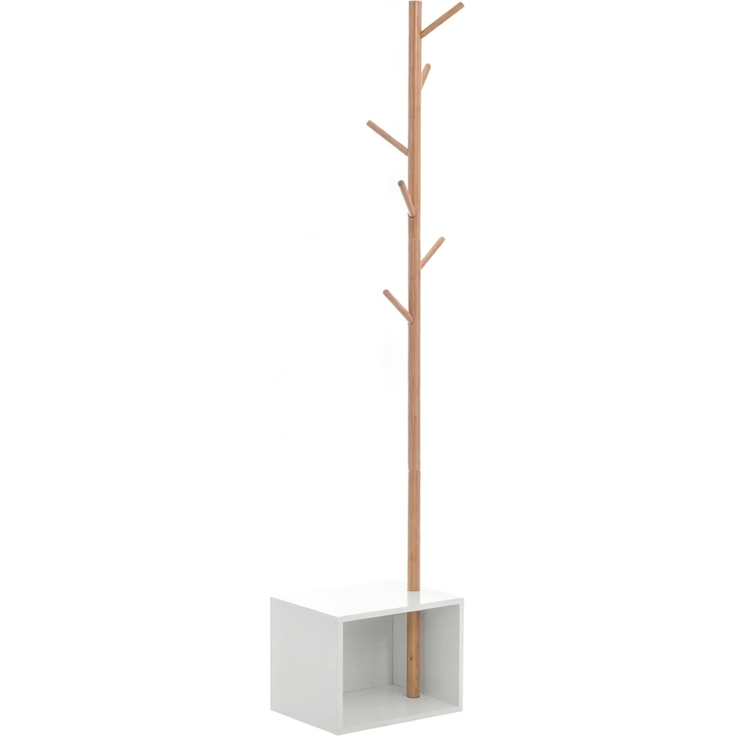 Garderobenständer 40 x 30 x 180 cm mit 6 Haken und Stauraum – MDF und massives Bambusholz – Bild 6