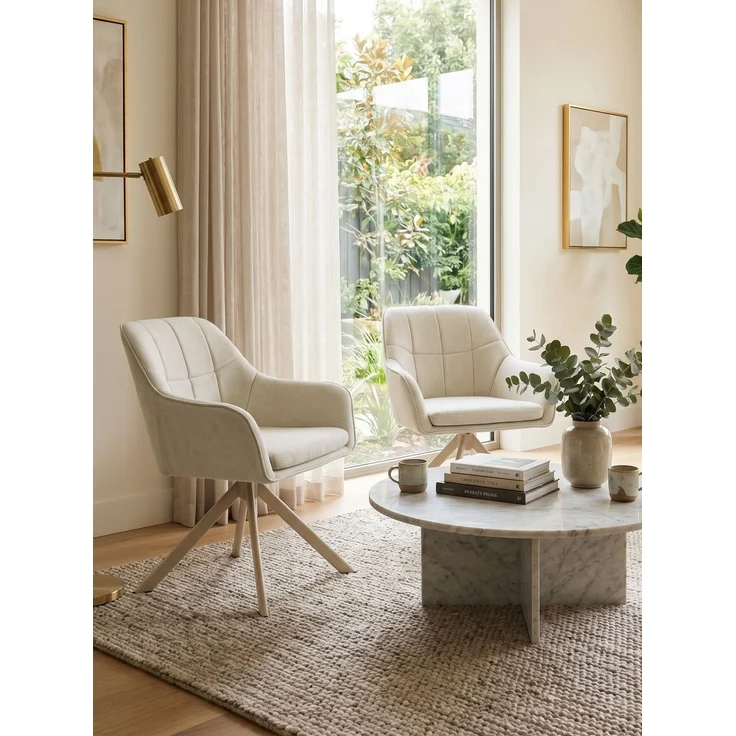 GOEURVANT 1437 Esszimmerstühle 2er-Set mit Armlehnen, 360° Drehbar, Webstoff - Beige – Bild 2