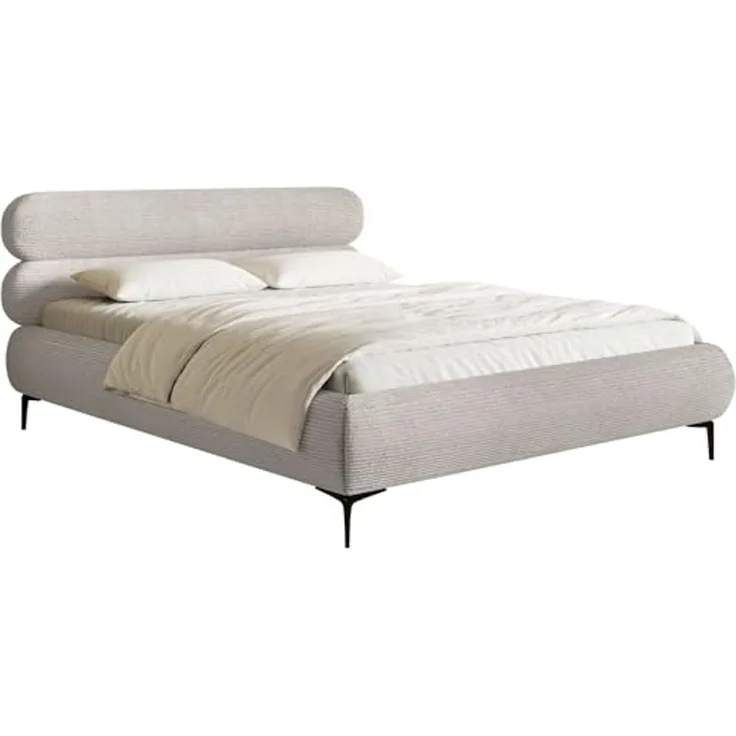 Selsey Polsterbett 160x200 cm Cord Greige – Bett mit Stauraum und Bettkasten, gepolstertes Bett mit Lattenrost und Metallrahmen, Doppelbett Schlafzimmer mit schwarzen Füßen und Gasdruckfedern