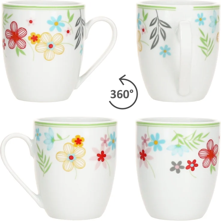 12tlg Frühstücksset Variant Blümchen Porzellan 6 Personen Teller klein Kaffeebecher – Bild 5