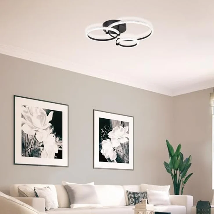 Brilliant LED Deckenlampe, dimmbar mit Fernbedienung, rund, schwarz matt/transparent, CCT 3000-7000K, 4700 Lumen, moderne Wohnzimmerlampe – Bild 3