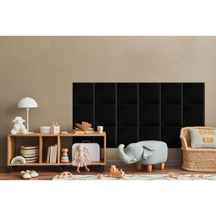 DecoNest Wandkissen, Wandpolsterung, Wanddekoration, Bettkopfteil, 3D-gepolstertes Wandpaneel 50 x 50 cm Schwarz – Bild 5