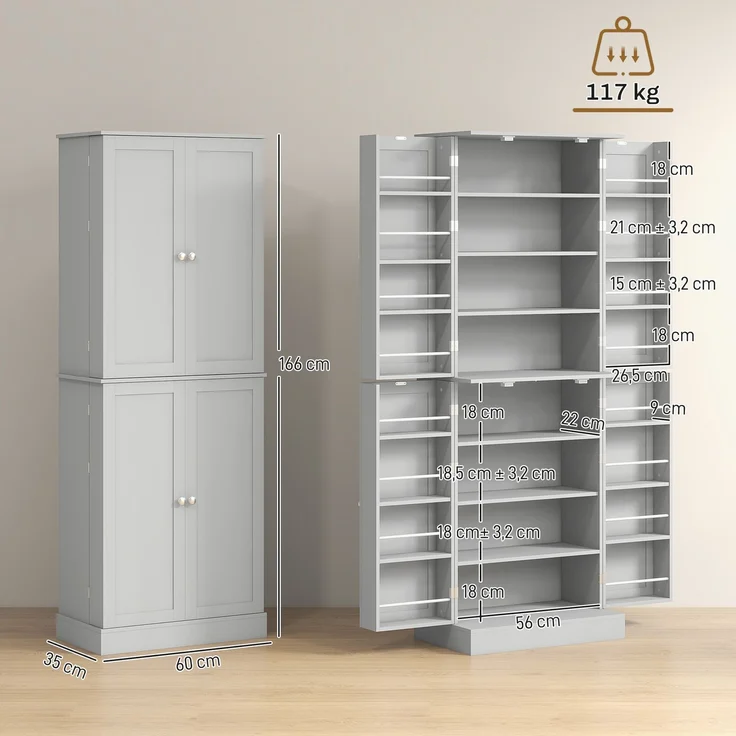 MELAYR, Moderner Küchenbuffet-Schrank 60 x 35 x 166 cm Grau – Bild 5
