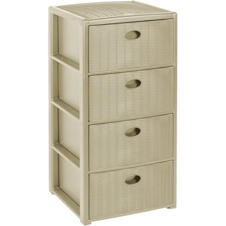 Kreher Rollcontainer mit 4 Schubladen im Rattan Design (Kaschmir Beige), (1 St) – Bild 4