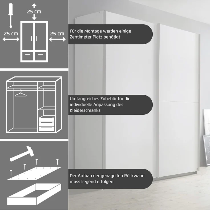rauch Schwebetürenschrank Kleiderschrank Schrank Garderobe SATURN mit 3 Ausstattungsvarianten 3 verschiedene Ausstattungsvarianten Griffe aus Metall MADE IN GERMANY – Bild 5