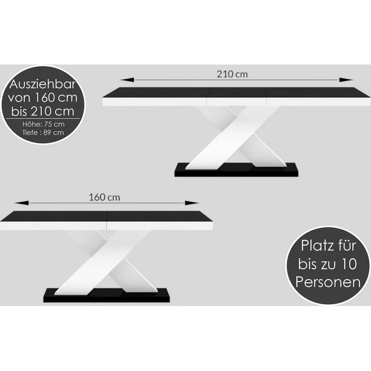 designimpex Esstisch Design Tisch HE-888 Weiß Hochglanz ausziehbar 160 bis 210 cm – Bild 3