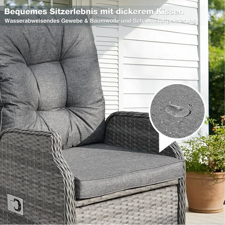 HOMECALL Esszimmerstuhl Rattan Gartensessel verstellbar, Rattansessel, Essstuhl Lounge Sessel (verstellbarer Rückenlehne, wetterfest, dick gepolsterte Kissen, 1 St), für Garten, Balkon & Terrasse, COMLAX FIELD – Bild 3