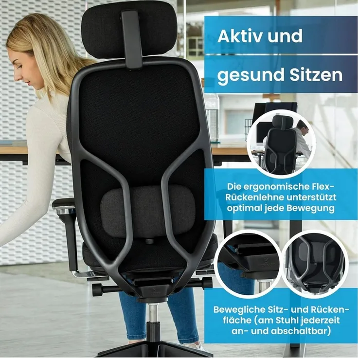 Ergotopia Bürostuhl MasterBack ergonomischer Schreibtischstuhl mit Kopfstütze (bereits montiert)