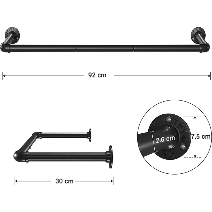 Calicosy Set aus 2 schwarzen Wandhaken für Kleidung - L92 x T30 cm - Schwarz – Bild 4