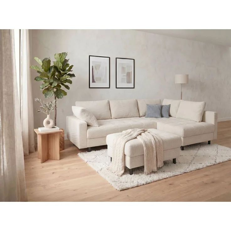 COLLECTION AB Ecksofa Toni L-Form 274 cm, Set: Sofa & Hocker, 2 Zierkissen, Bonell-Federkern