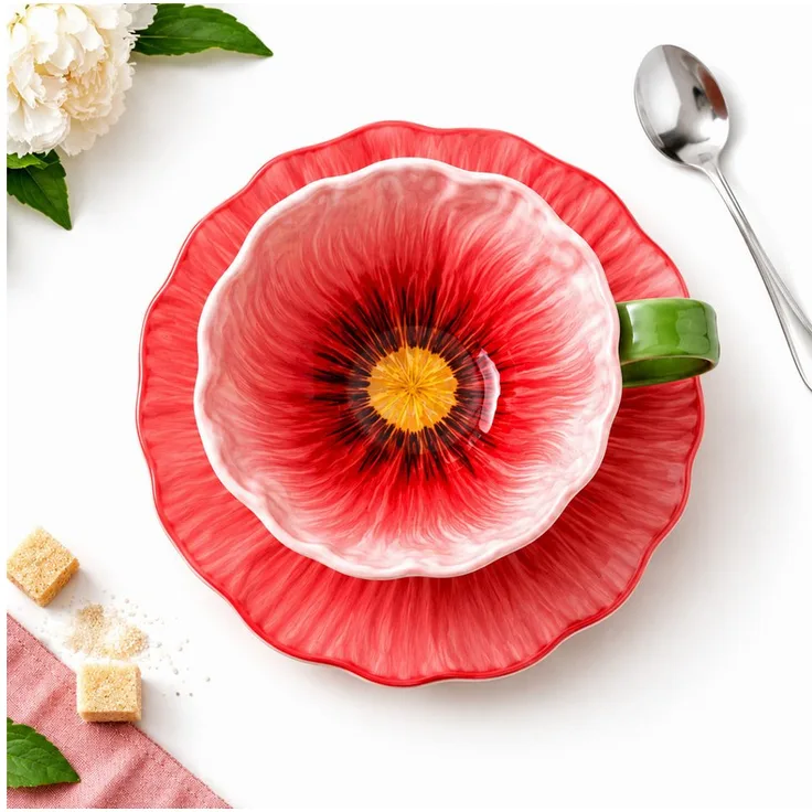 R2 Invest Kaffeetasse mit Untertasse, 2-tlg. Set in floralem Design für eleganten Genuss