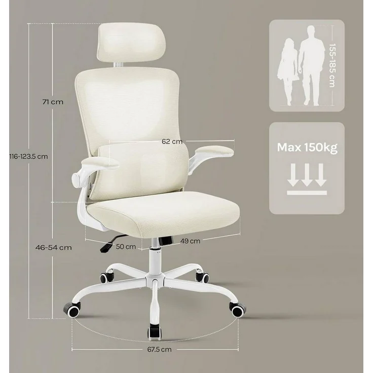 Woltu Bürostuhl (1 St), ergonomisch,Schaukelfunktion, Netzstoff, umkehrbare Armlehnen – Bild 3