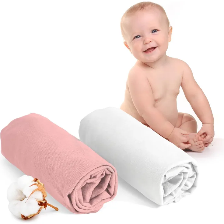 Dreamzie - Spannbettlaken 60x120 Baby 2er Pack - Baumwolle Oeko Tex Zertifiziert - Weiß und Rose - 100% Jersey Spannbettlaken 60x120 cm