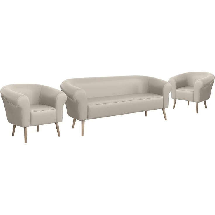 MEBLINI Sofa-Set EMILIA 3+1+1 - Beige Kunstleder - für Wohnzimmer - Mini Lounge für fünf Personen - Küchensofa - Sofa Klein - Sitzgarnitur - Polstergarnitur - Sofagarnituren – Bild 1