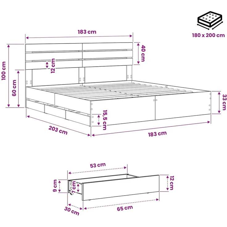 vidaXL Bed Frame with Storage and Headboard Artisan Oak 180 x 200 cm 3445825 – Bild 10