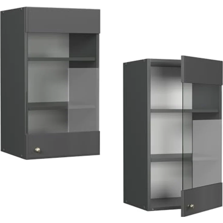 Küchenglasschrank Fame-Line Anthrazit-Gold Landhaus 40 cm Vicco – Bild 6