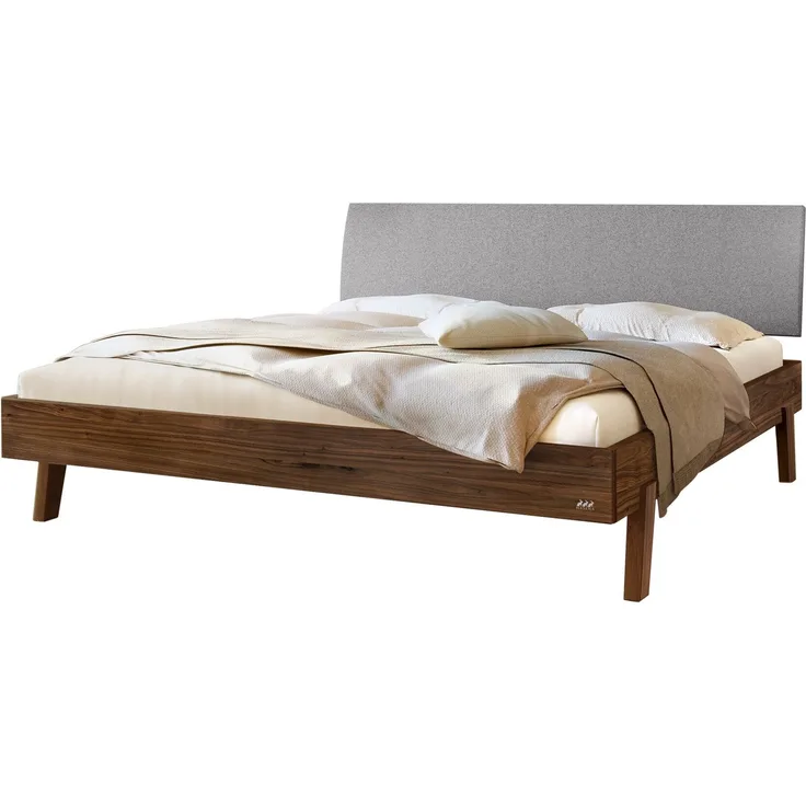 Hasena Massivholzbett Lorenzo Nussbaum mit Polsterkopfteil 180x210 cm, Fußhöhe 20 cm – Trento
