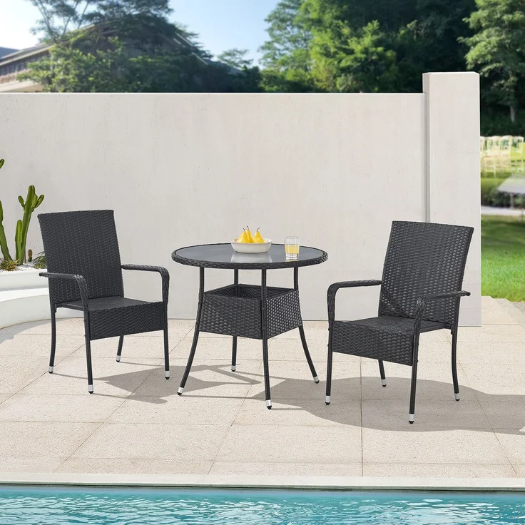 Juskys 'Yoro' Gartentisch mit Glasplatte, Polyrattan schwarz, Ø80cm – Bild 1