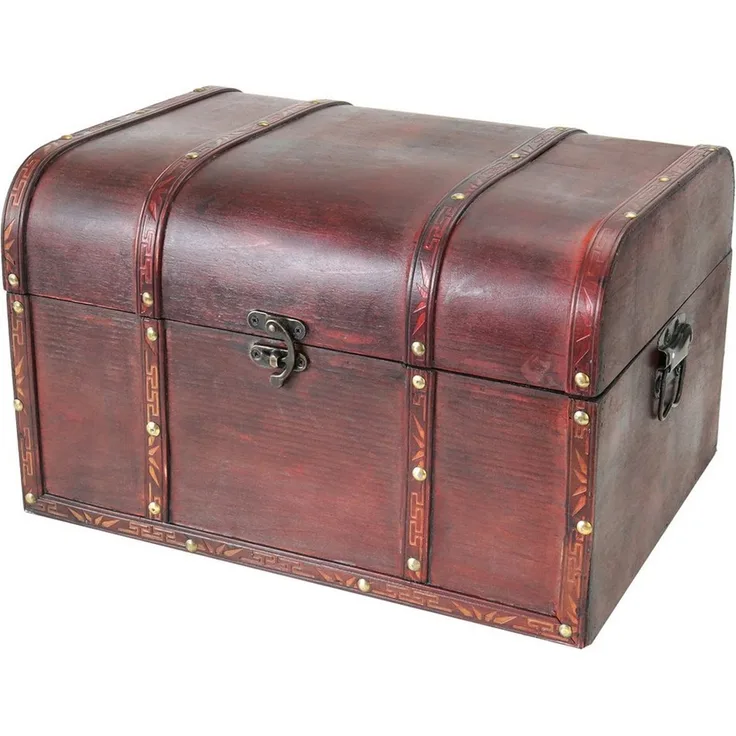 HMF Schatzkiste Handgefertigte Holztruhe Portugal, Schatzkiste mit dekorativem Metallschloss im Antik-Look, 40x30x25 cm