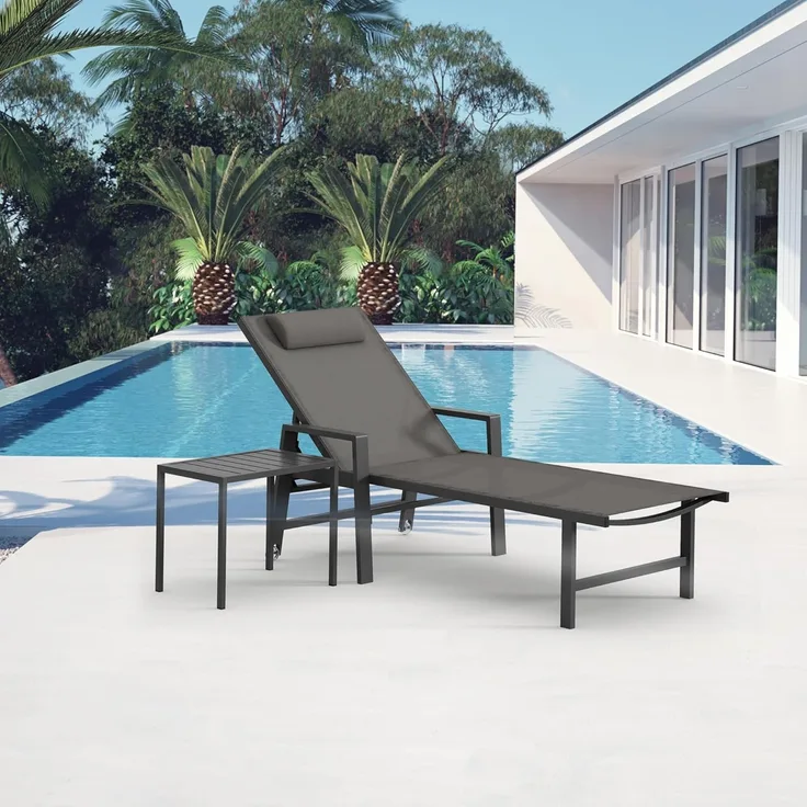 Melko Gartenliege Gartenmöbel Set Aluminium Sonnenliege Balkontisch Klappliege Tisch, Relax-Set, 2 St, 1x Liege, 1x Tisch, wetterfest