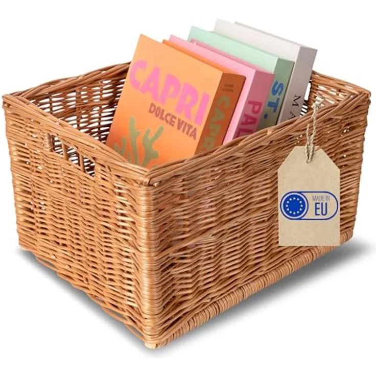 Creative Home Holzkiste Weidenkorb Aufbewahrungskorb, Handgeflochten, Haltbar (1 St), Korb Geflochten Naturkorb mit Griffen Aufbewahrung – Bild 2