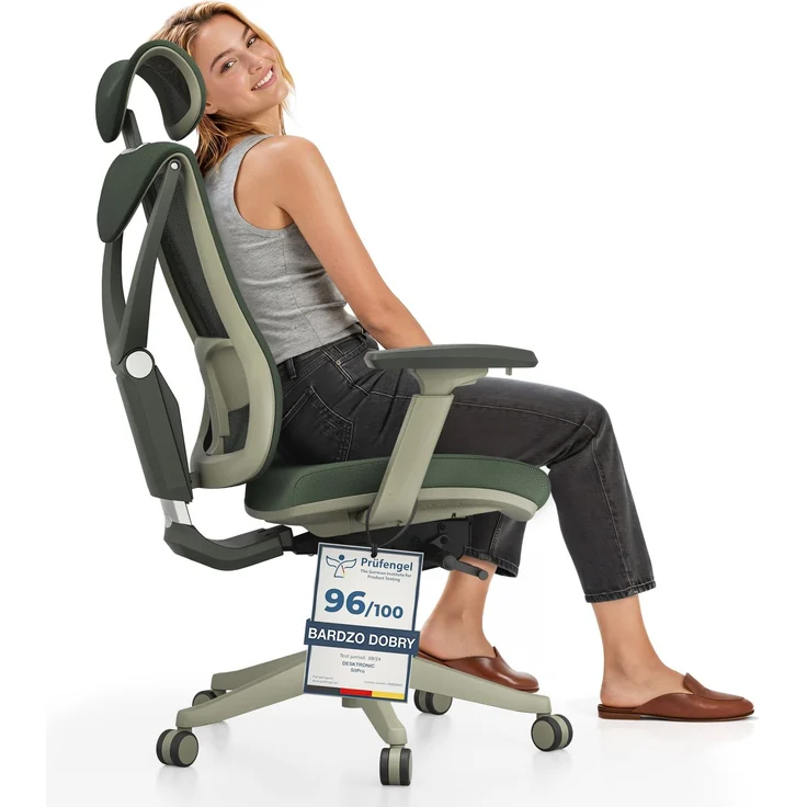 Desktronic Bürostuhl Verstellbarer Ergonomischer SitPro, Grün 3-Dimensional Armlehne, Integrierte 5-Wege-Lendenwirbelstütze – Bild 1