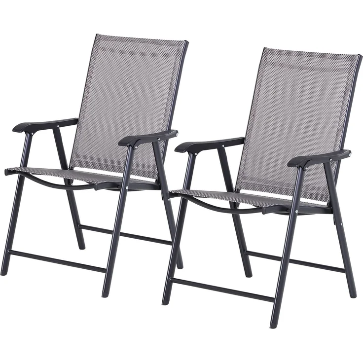 Set mit 2 klappbaren Gartenstühlen mit Armlehnen, Essstühle für den Außenbereich aus Metall und Texteline, für Terrasse, Balkon, Außen- und Innenbereich, 58 x 64 x 94 cm, grau – Bild 1