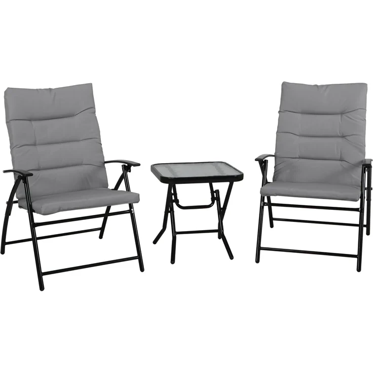 SVITA Balkonset VENTURA, (3-teilig, 2 Stühle, 1 Tisch), gepolstert, Klappstühle, Klapptisch, Camping-Möbel, Metall, Dunkelgrau – Bild 1