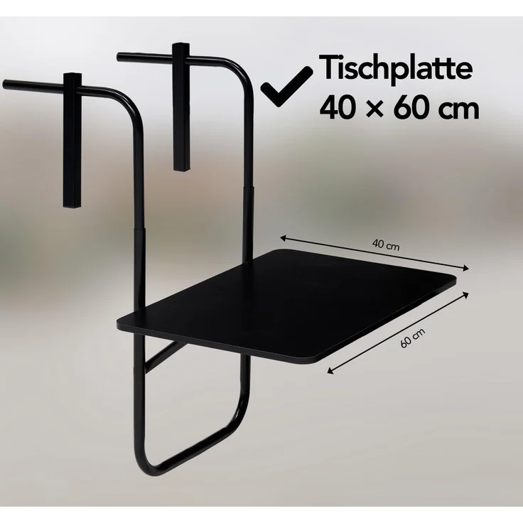 Infinity Goods Balkontisch – klappbar – 40 x 60 cm – verstellbar – hängend – schwarz – Bild 2