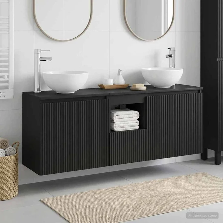 vidaXL Wandmontiertes Badezimmerschrank-Set 3 stk. Schwarz 3405618 – Bild 1