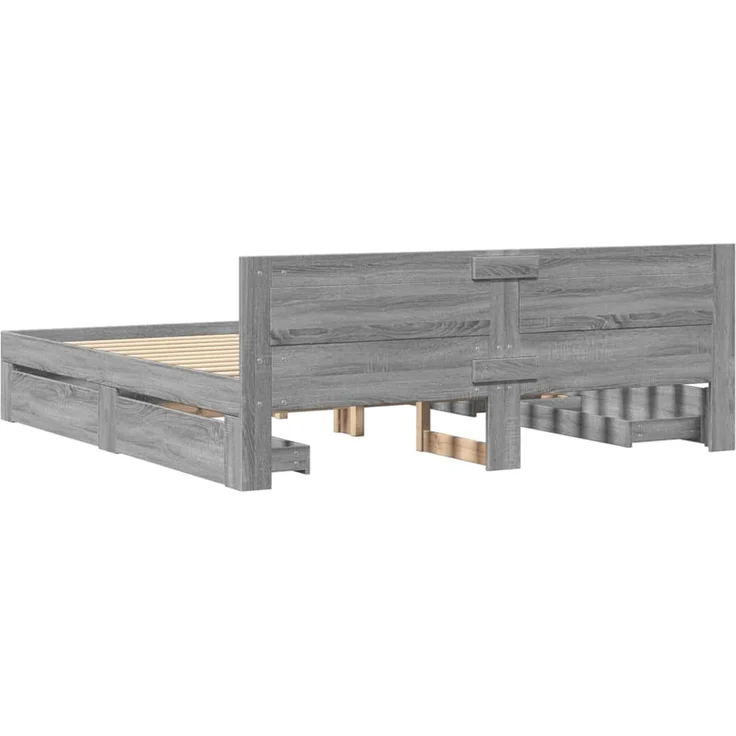 vidaXL Bettgestell mit Kopfteil Grau Sonoma 200x200cm Holzwerkstoff 3295539 – Bild 7