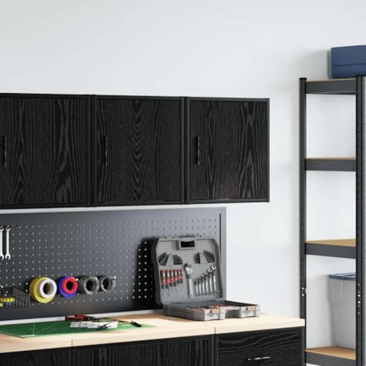 vidaXL Garagen-Wandschränke 2 Stk. Schwarz Holzwerkstoff 860628 – Bild 2