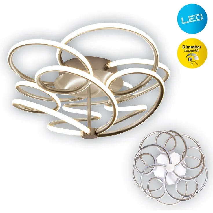 näve LED Deckenleuchte Rizado, Dimmfunktion, LED fest integriert, Warmweiß, Effizienzklasse: F, 3-Stufen dimmbar per Wandschalter, satin-nickel