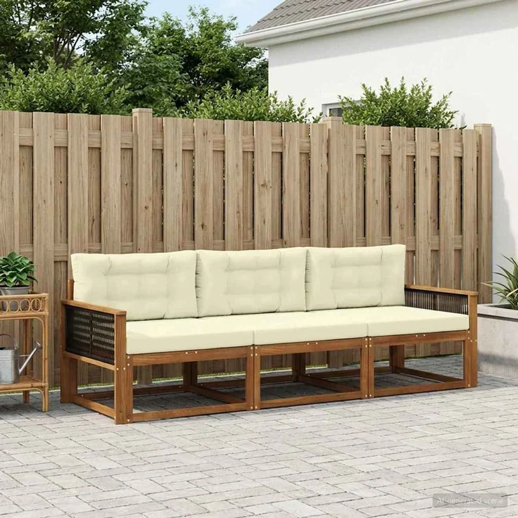 vidaXL Outdoor-Sofagarnitur 3 stk. 3-Sitzer Natur und Creme 3382303 – Bild 1