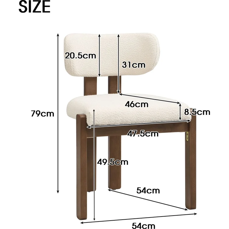 Esszimmerstühle 6er-Set, je 54 x 54 x 79 cm, Massivholz in Walnussfarbe mit Bouclé-Bezug – Bild 4