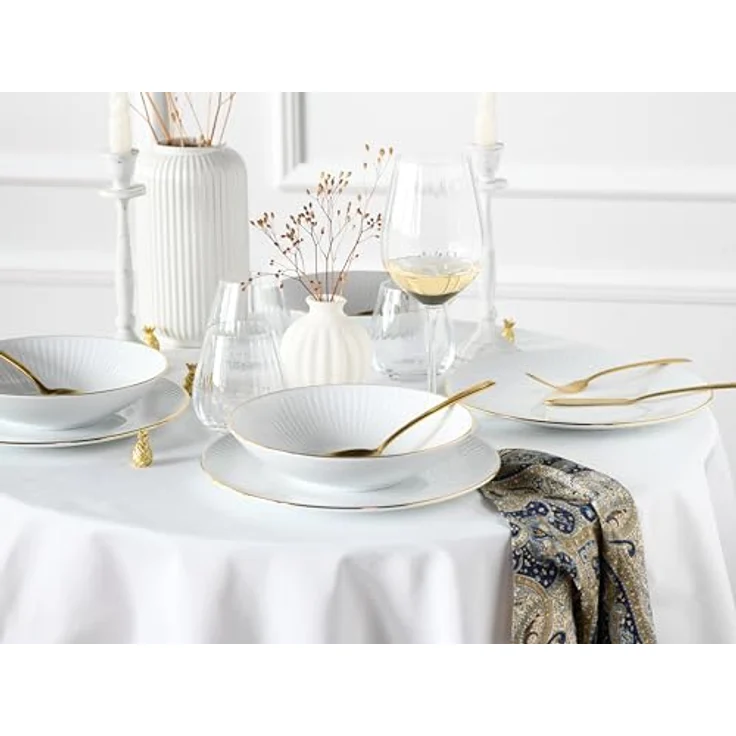 Creatable Tafelservice Valencia, 12-teiliges Geschirrset aus Keramik, Weiß und Gold, handbemalt, lebensmittelecht, stapelbar – Bild 3